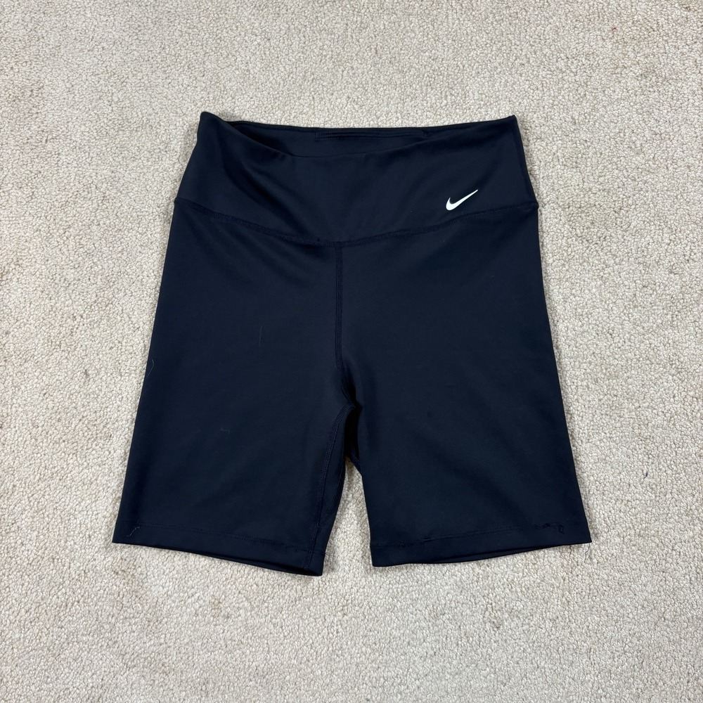 Nike Women's Black Biker Compression Shorts Swoosh Logo Pull On 6" Inseam Medium